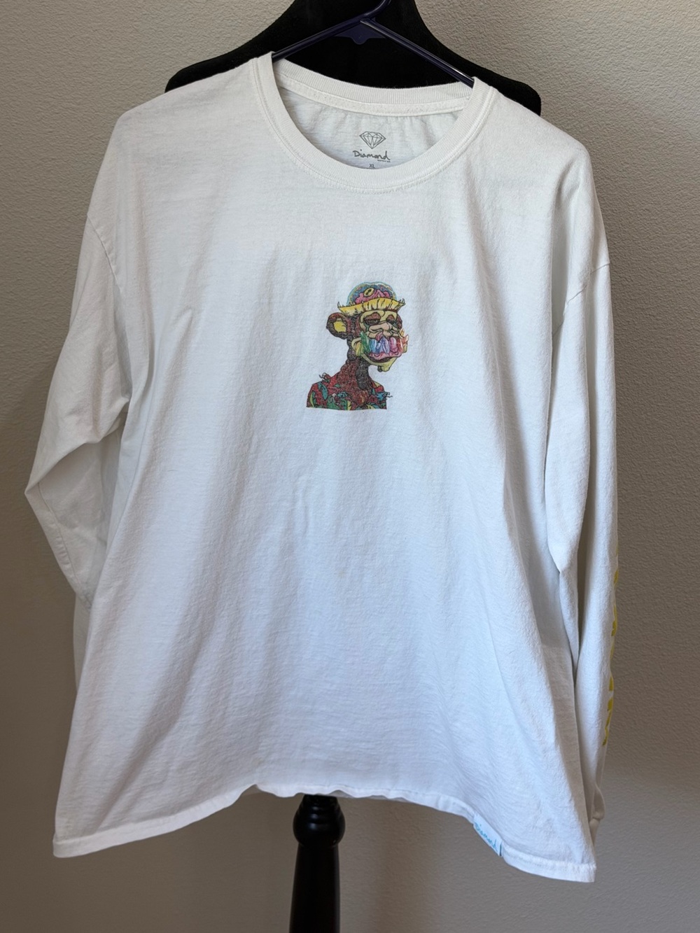 Diamond Supply Co. White Long Sleeve Tee with Bored Ape Yacht Graphic